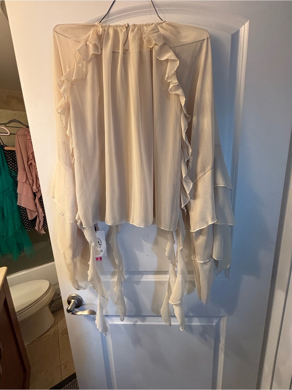 Boho Romantic Chiffon Beige Blouse Bell Sleeve One Size Fits Most